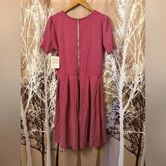 LuLaRoe XL Amelia Pink and White Striped Dress - Picture 2 of 5